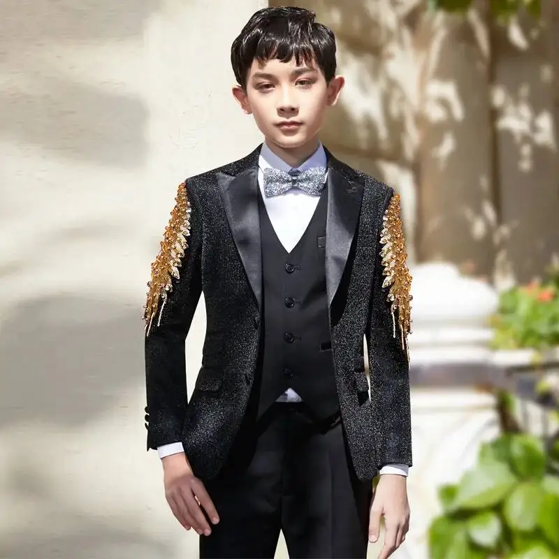 Suit Halloween Boys' Cosplay Costume Children's Suit Big Children's Flower Dress Host's Runway Show Piano Performance Suit