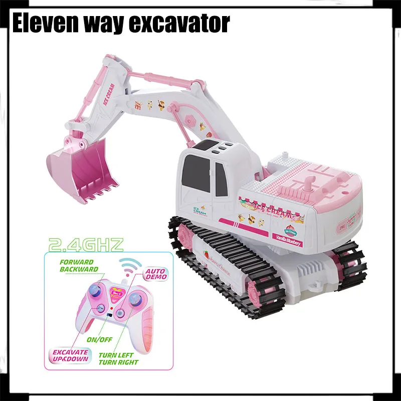 Rc Car Children'S Pink Remote Control Excavator Toy Charging Excavator Simulation Engineering Vehicle Girl Cute Birthday Gift