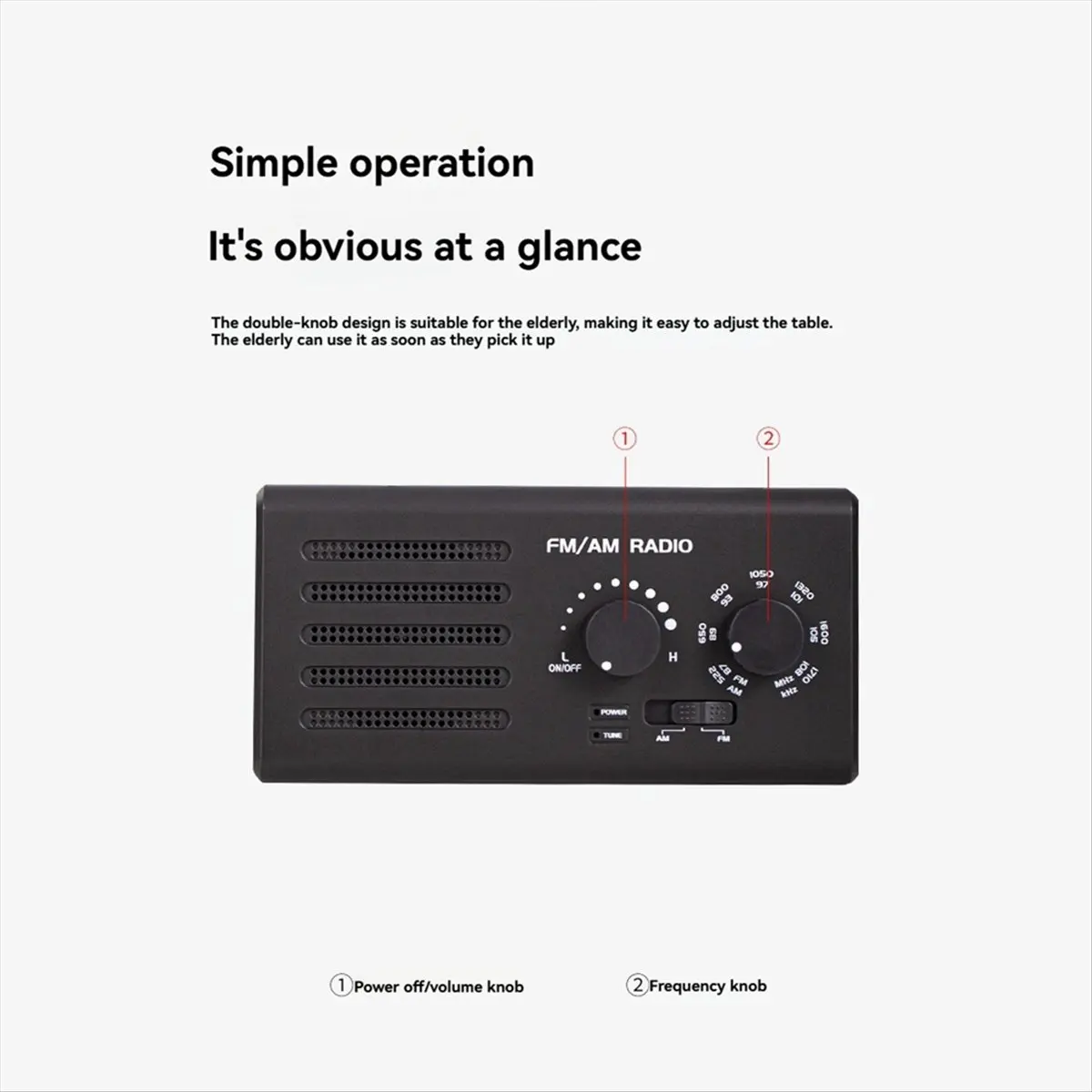 A06R Portable AM/FM Radio Transistor Radio Loud Speaker Large Tuning Knob Headphone Jack for Home Outdoor Emergency, EU PLUG