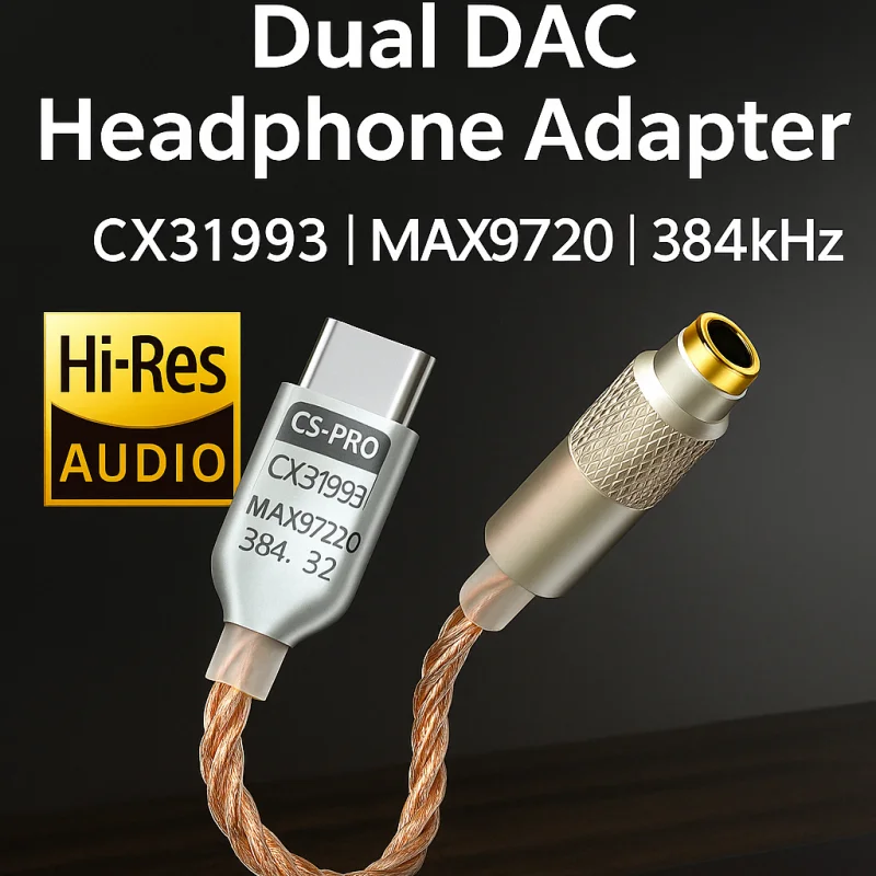 Adapter słuchawkowy DAC typu C do 3,5 mm CX31993 MAX97220 Podwójny kabel wzmacniacza chipowego do komputera z systemem Android HiFi Audio DSD 384 kHz 32-bitowy
