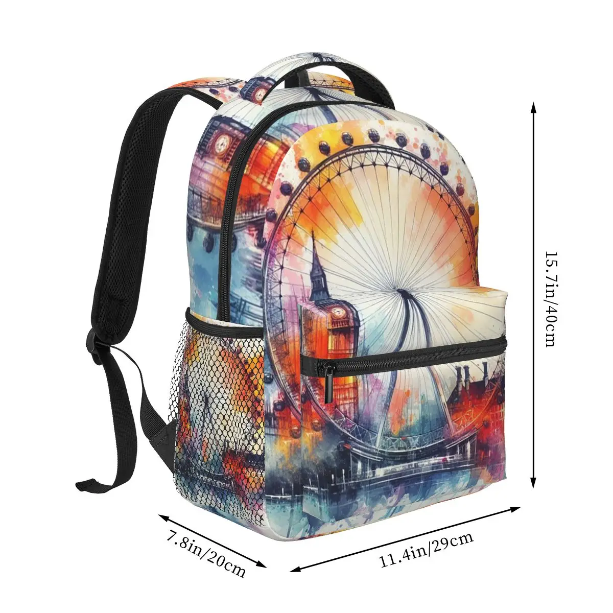 London Big Ben Ferris Wheel And Bus Backpack Hot Sale Daypack Large Capacity BookBag School Bag Shoulder Bags for Men Women
