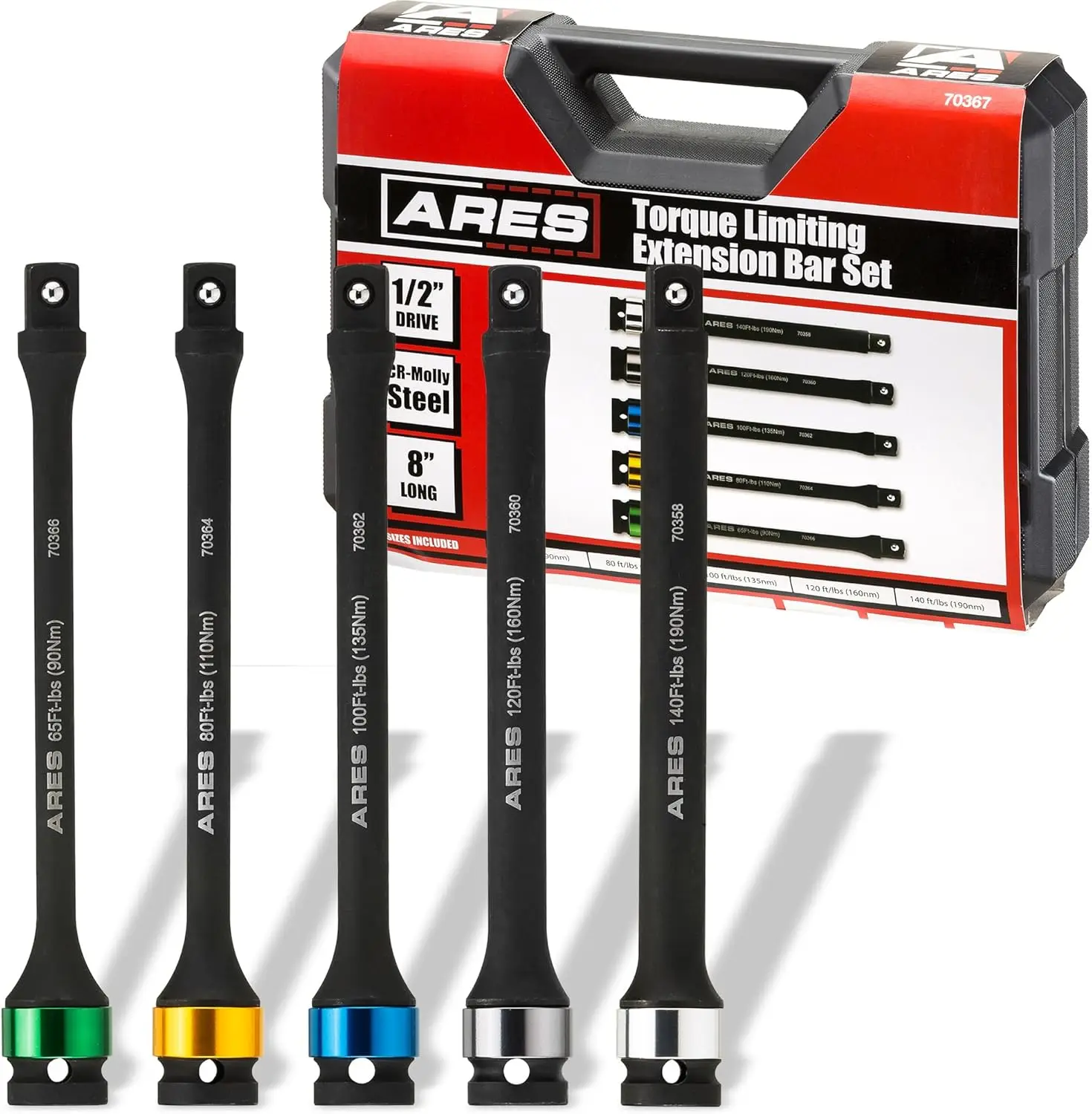

1/2-Inch Drive Torque Limiting Extension Bar Set - 8-Inch Long, Chrome Moly Steel, Flex Action Prevents Over-Tightening