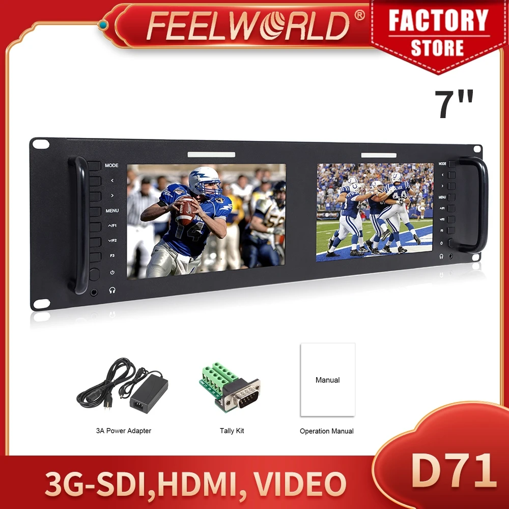 

Feelworld D71 7 Inch IPS 3RU Camera LCD 3G-SDI HDMI Input Output Rack Mount Monitor 7" 1280x800 Broadcast Level Quality Monitor