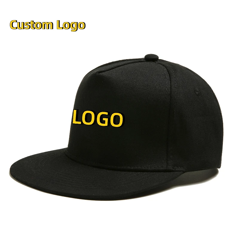 Custom 5-piece Hip hop Flat Brim Hat Printed Logo Baseball Cap for Men Women Snapback Hats Female Travel Hat Wholesale Gorros