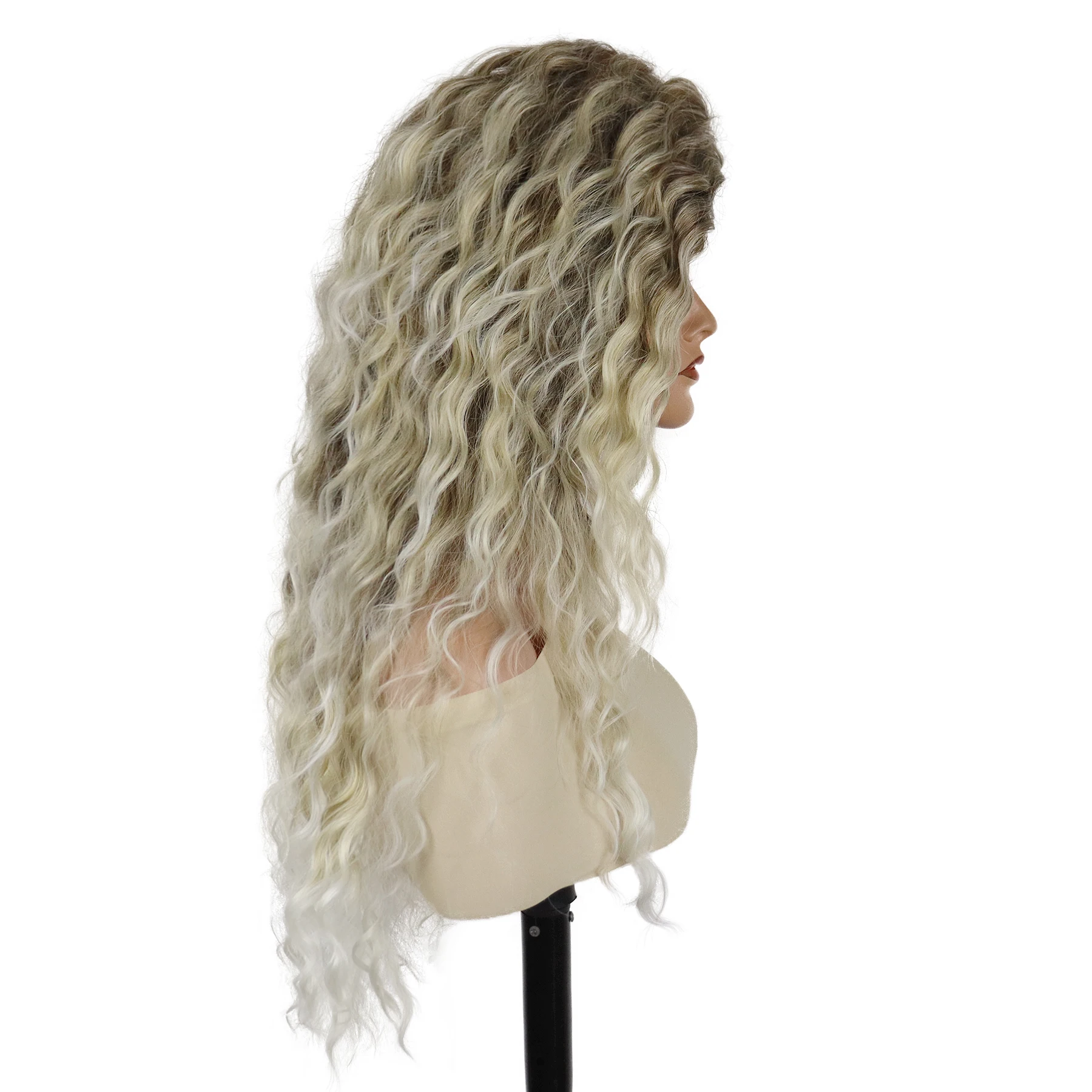 إمرأة شعر مستعار مجعد طويل الشعر الاصطناعية أومبير شقراء الباروكات البني الطبيعي متموج سحب الملكة شعر مستعار منتظم 80s التدرج الباروكات للاستخدام اليومي #1