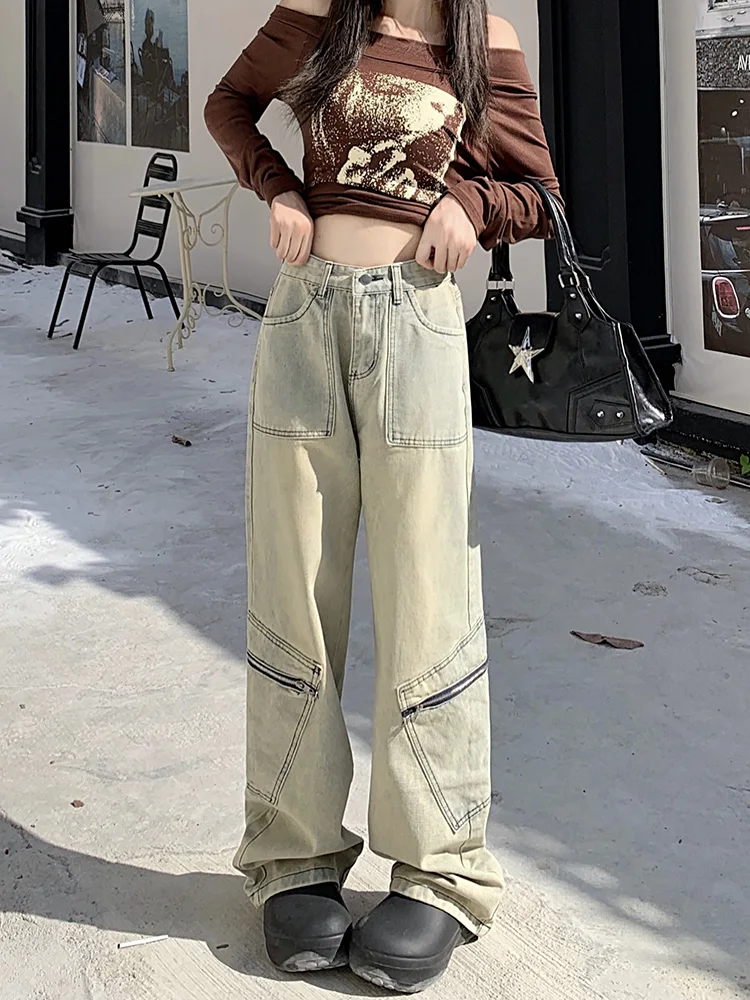 

Slergiri Streetwear Multi-pocket Cargo Pants Women Y2K Vintage High Waisted Jeans Woman 90s Fashion Straight Leg Baggy Jeans New