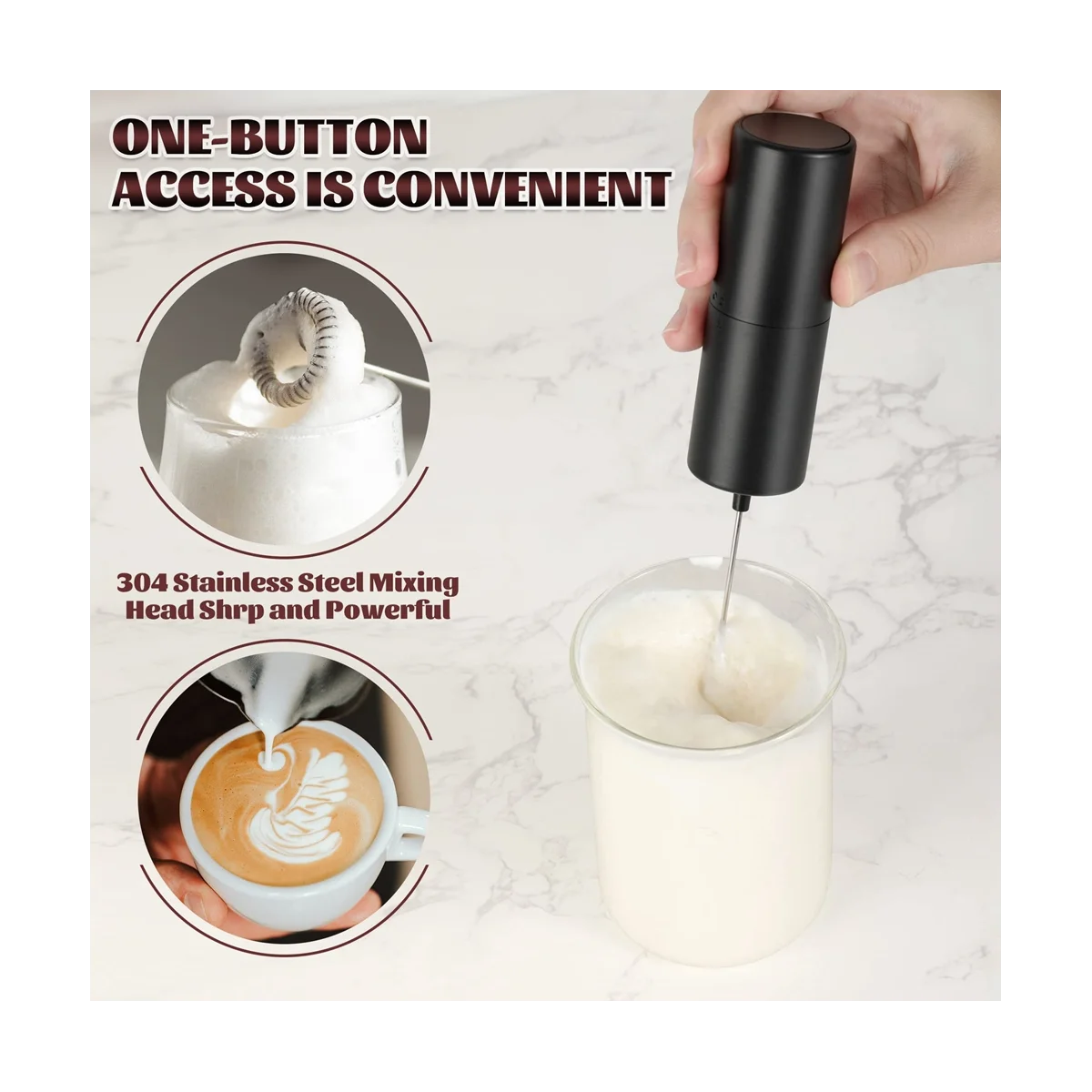 Handheld Black, Battery Operated Beverage Mixer, Mini Coffee Mixer for Latte, Cappuccino, Matcha