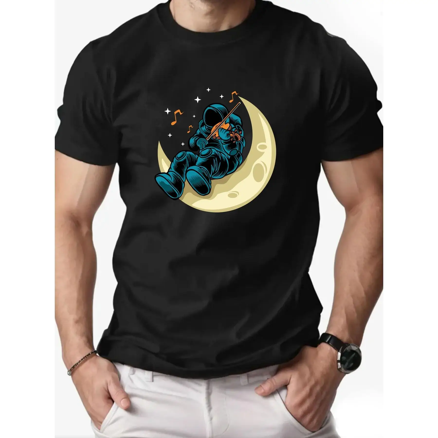 

Astronaut Moon Music T-Shirt - Creative Spaceman Graphic Tee, Unique Space Art Gift for Men Women, Cosmic Cool Top