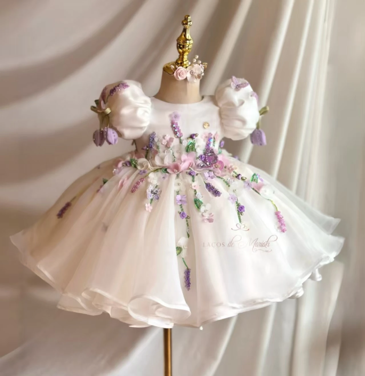 Jill Wish J832 Luxury White Flower Girl Dress Puffy Sleeve Knee Length for Children Wedding Birthday Party Pageant Ball Gown