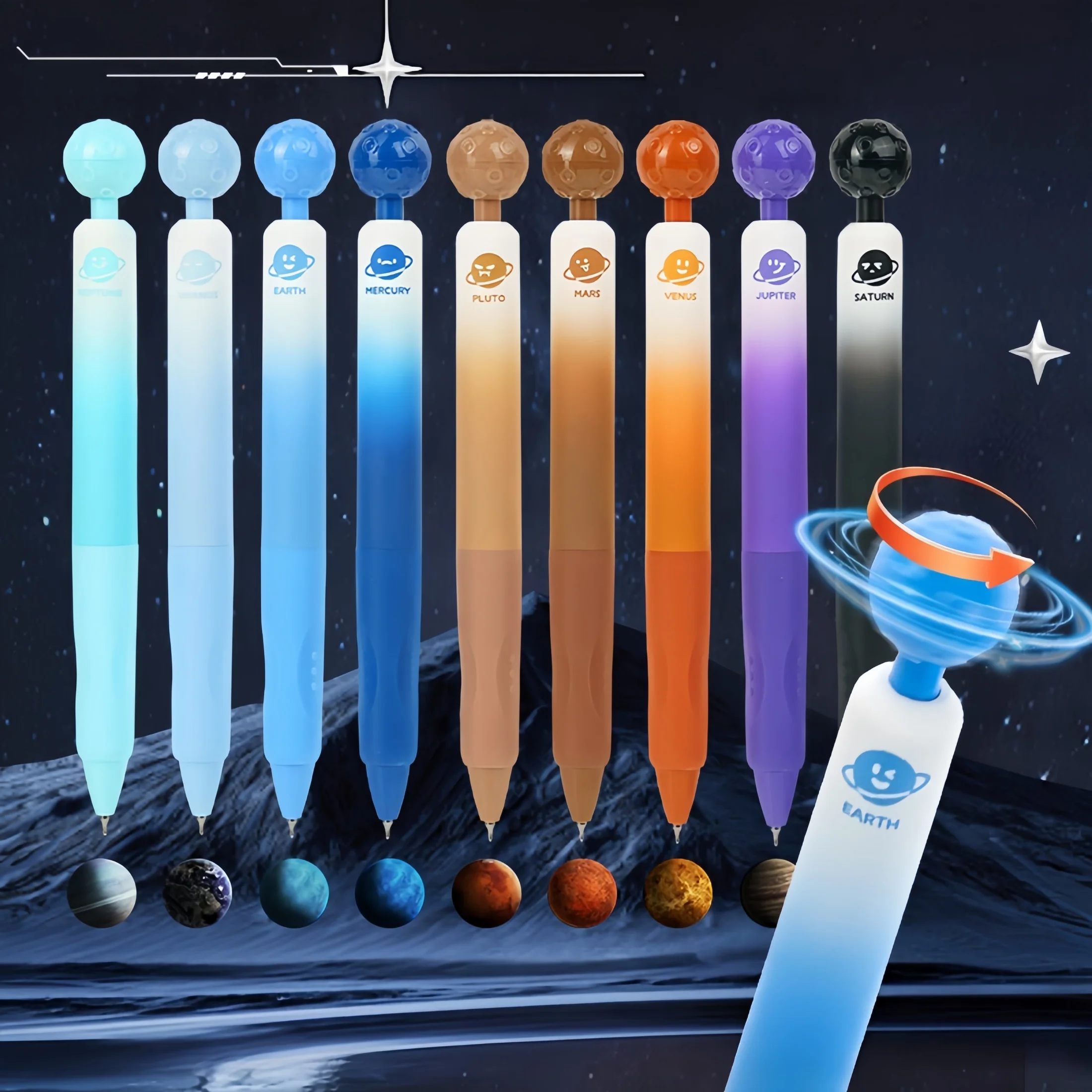 Planet-Themed Rotating Pen, High-Quality Gel Pen, Cs Dual-Ball Student Exam Pen, Retractable Gel Pen, Stationery Gift, Classroom Reward