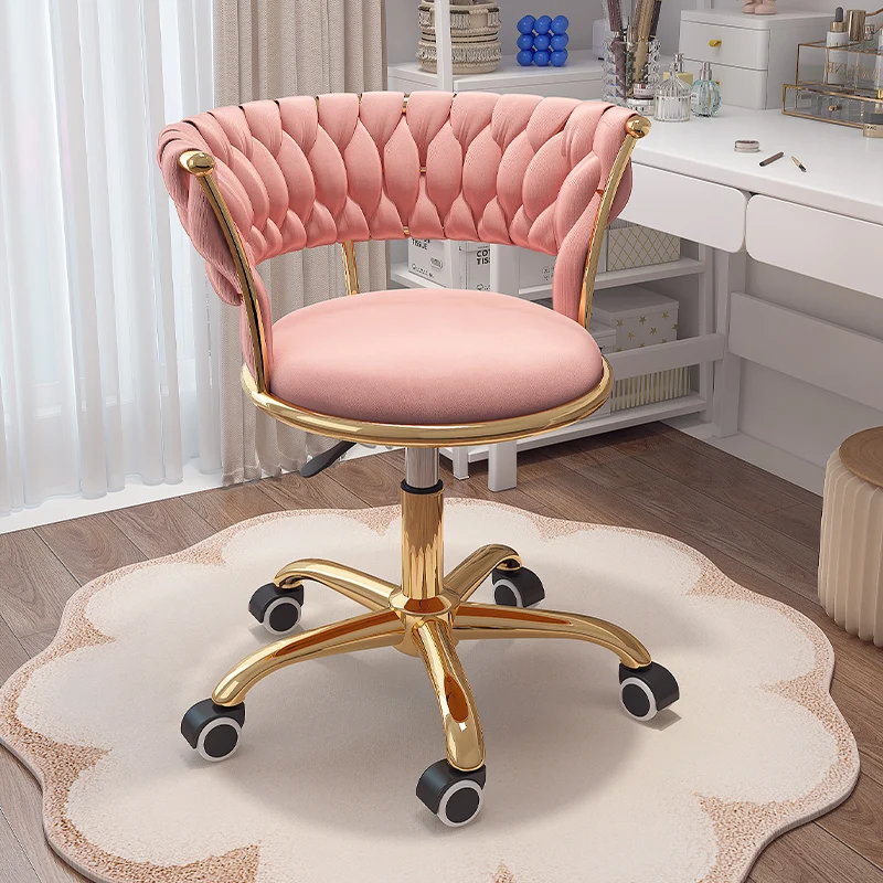Velvet Accent Swivel Stool Adjustable Height Mobile Makeup Chair Gliding Vanity Stool for Nail Salon