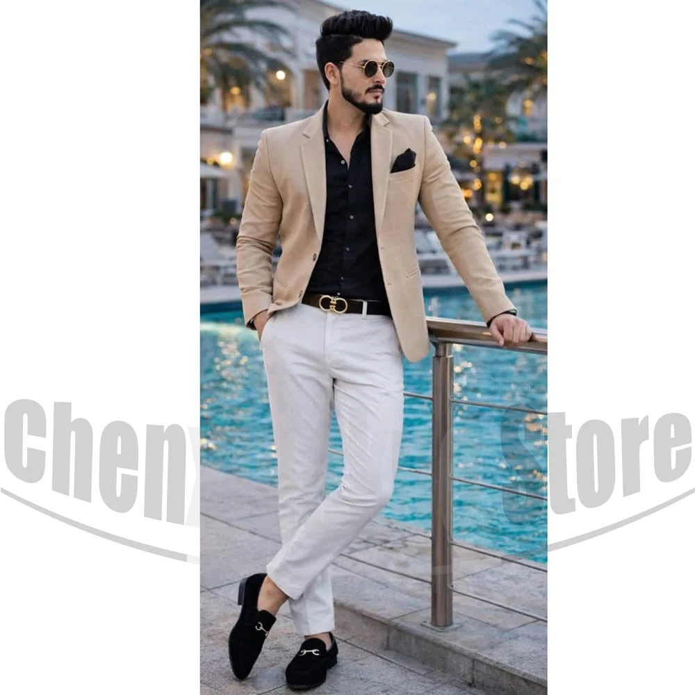 Men Two Piece Suit Set Slim Fit Notch Lapel Single Breasted Outfit Fashion Business Casual Wedding Groom Party Tuxedo 2026