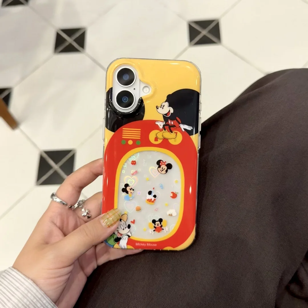 

Lovely Mickey Minnie Mouse Laser heart pattern Phone Case for iPhone 16 Pro 13 14 15 Plus Pro Max Rotundity edge silicone Cover﻿