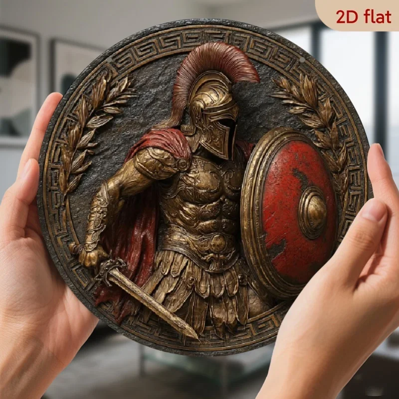 خمر المحارب اليوناني جدار الفن جولة معدن القصدير تسجيل 7.8 بوصة ديكور المنزل
