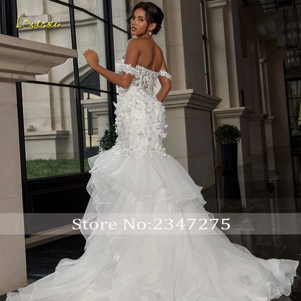 Loverxu Mermaid Wedding Dresses Sweetheart Off The Shoulder Vestido De Novia Lace Embroidery Ruffles Custom Made Bridal Gown