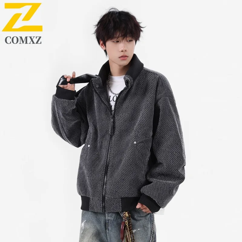 

COMXZ 2025 Youth Casual Jacket Men Stand Collar Thickened Coat Streetwear Trendy Unisex Outerwear sports lightweight windbreaker