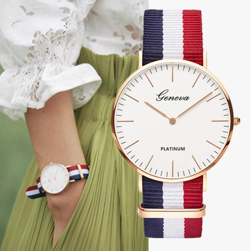 Geneva Women's Watches Fashion Nylon Stripe Band Analog Quartz Wristwatch for Woman Casual Ladies Dress Clock Gift Relogio