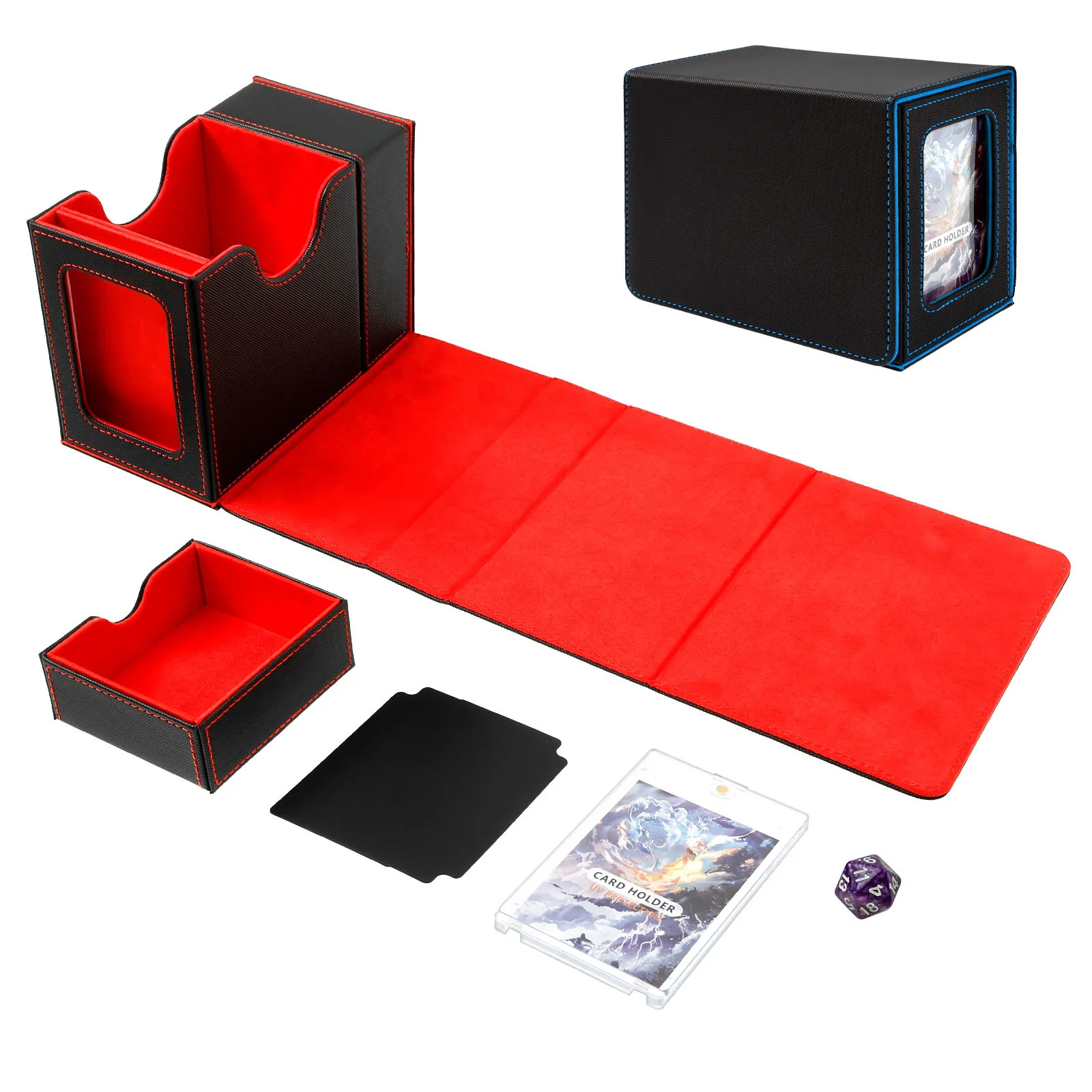 

Card Deck Box With Dice Tray PU Leather Strong Magnet Card Holder Magic Commander Deck Box With Visual Window for Storage