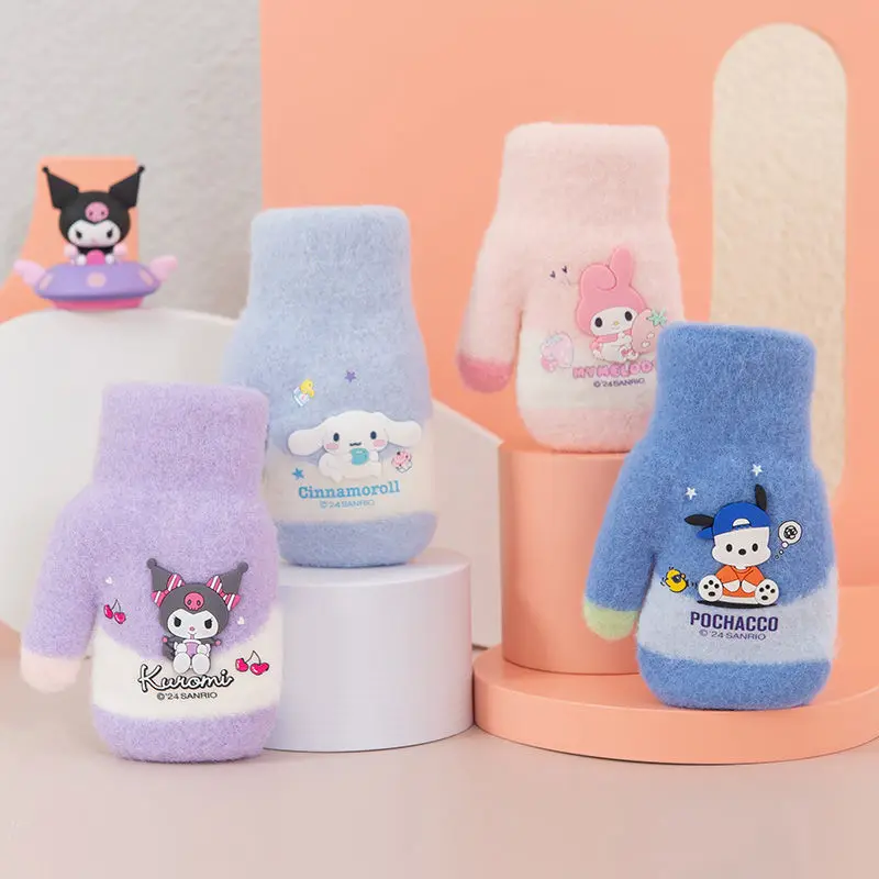 Sanliou Baby Pochacco Cinnamoroll Kuromi Cartoon Autumn and Winter Children's Thick Warm Cute Children's Bag Finger Gloves