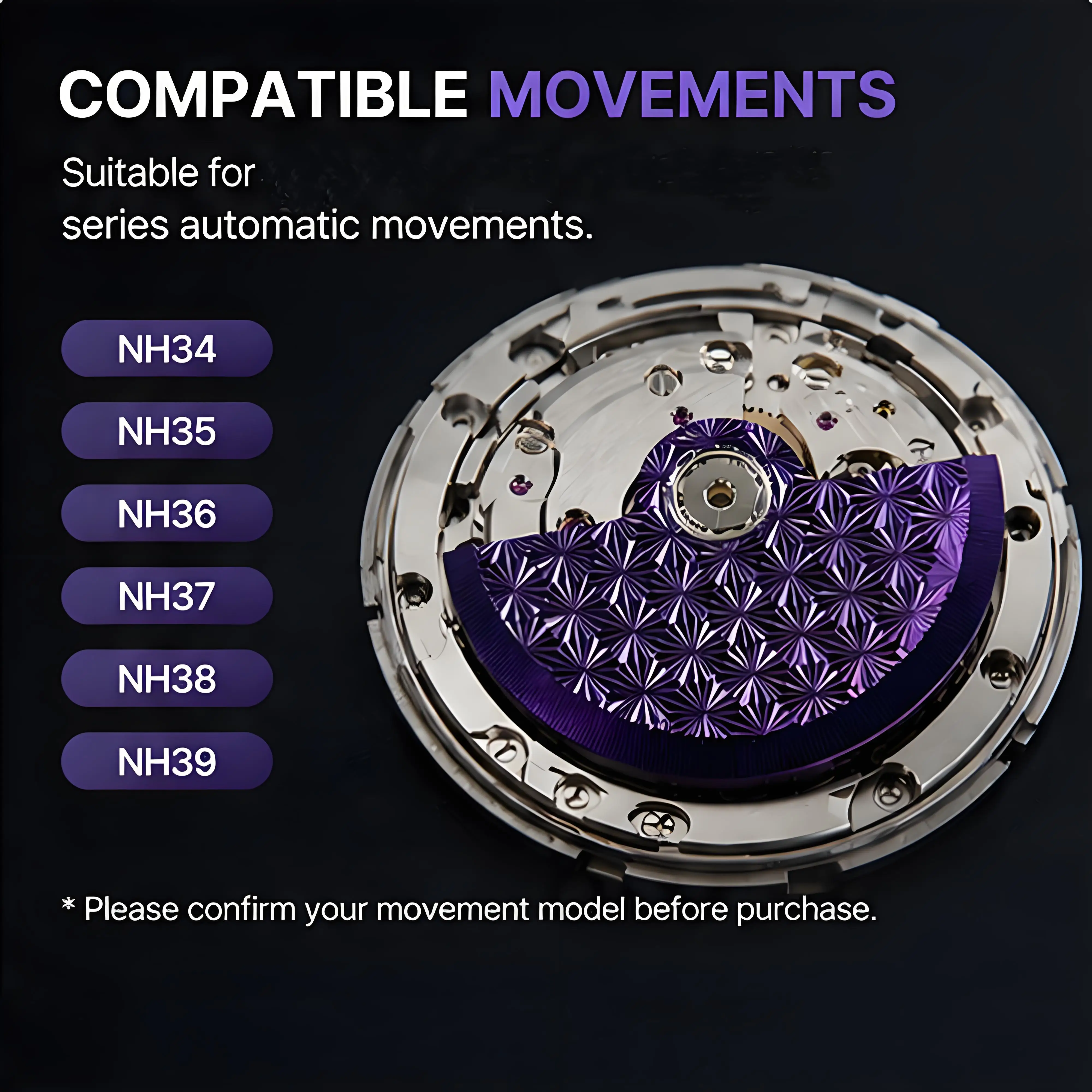 Automatic Watch Rotor Oscillating Weight Hammer,Geometric Engraved Mod Part For NH35 Movement,Multi‑Color Watch Repair Accessory
