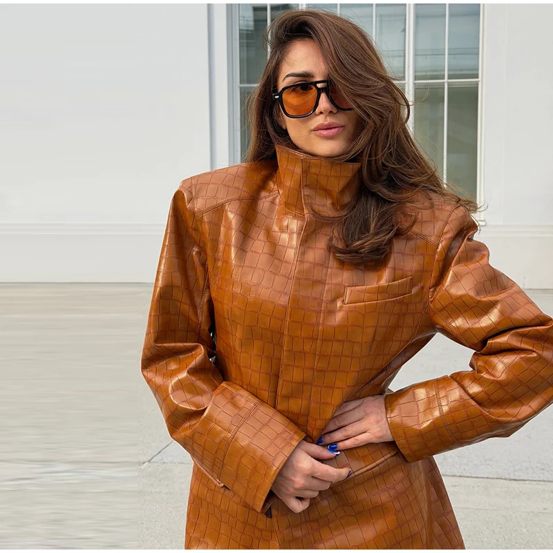 Crocodile Embossed Trench Coat Lapel Collar Button‑Front 2026 Autumn Women Vintage Outerwear Trendy Lady Casual Overcoat