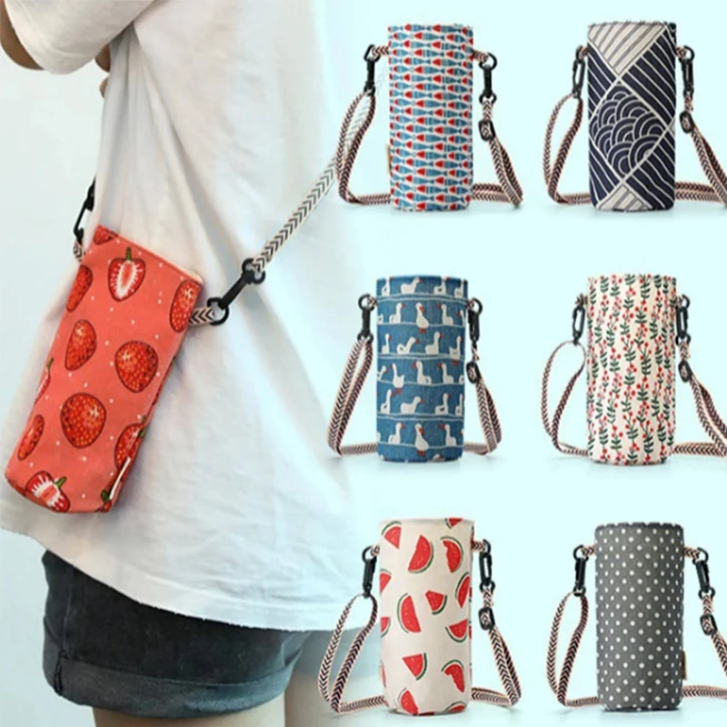 Portable Water Bottle Bag Insulated Crossbody Water Bottle Carrier Bag Holders Travel Sports Camping