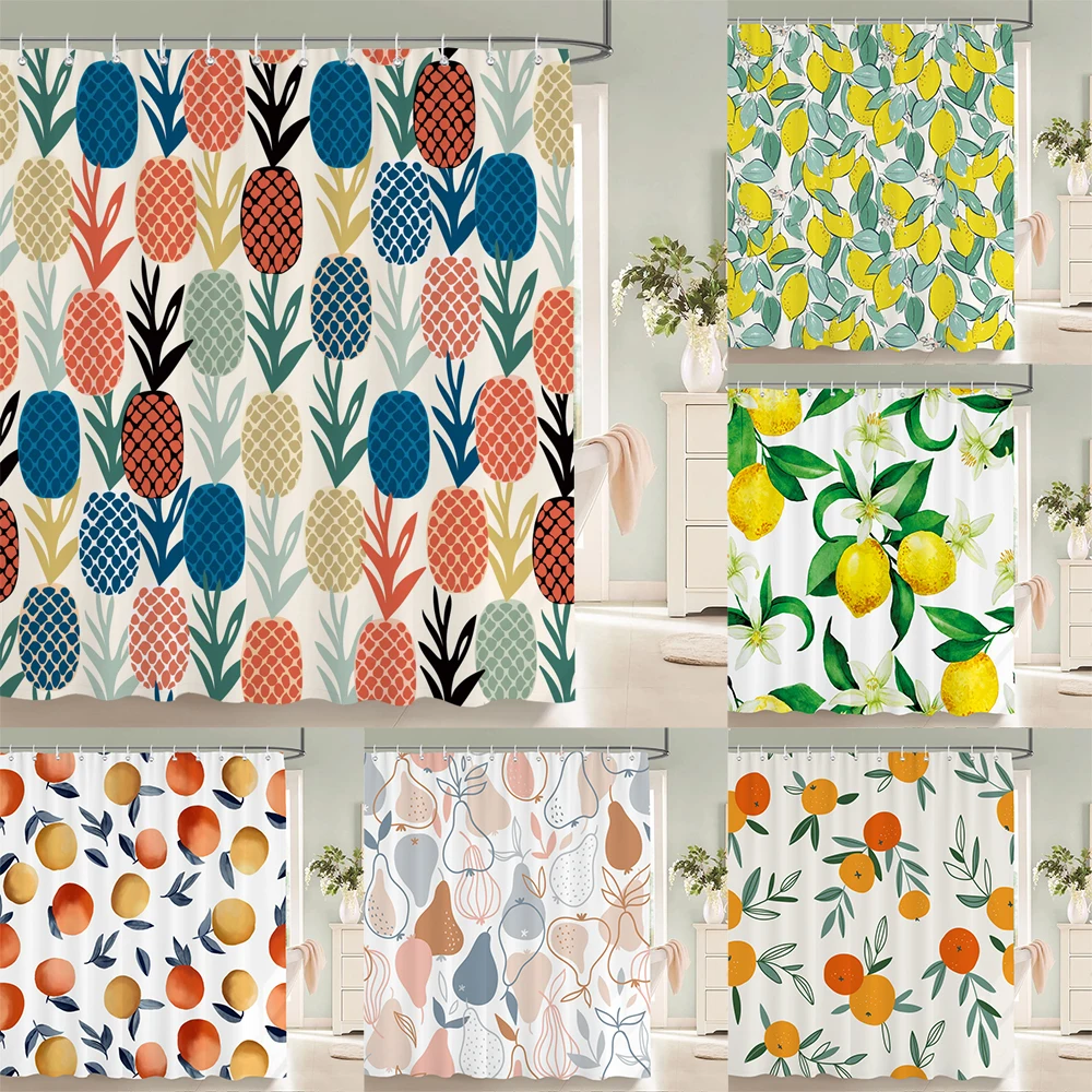

Fruit Shower Curtain Orange Banana Peach Watermelon Pattern Cute Kids Bathroom Decor Polyester Fabric Waterproof Bath Curtain