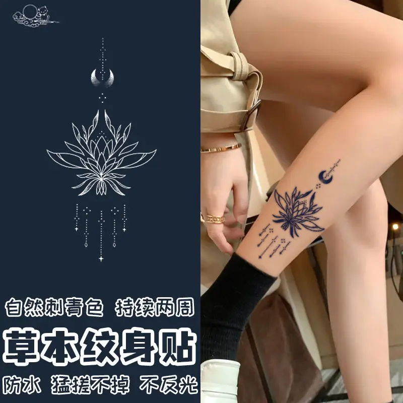 Sexy Thighs Waterproof Temporary Tattoos for Women Festival Herbal Lotus Stars Tassels Tattoo Stickers Elegant Art Moon Tattoo