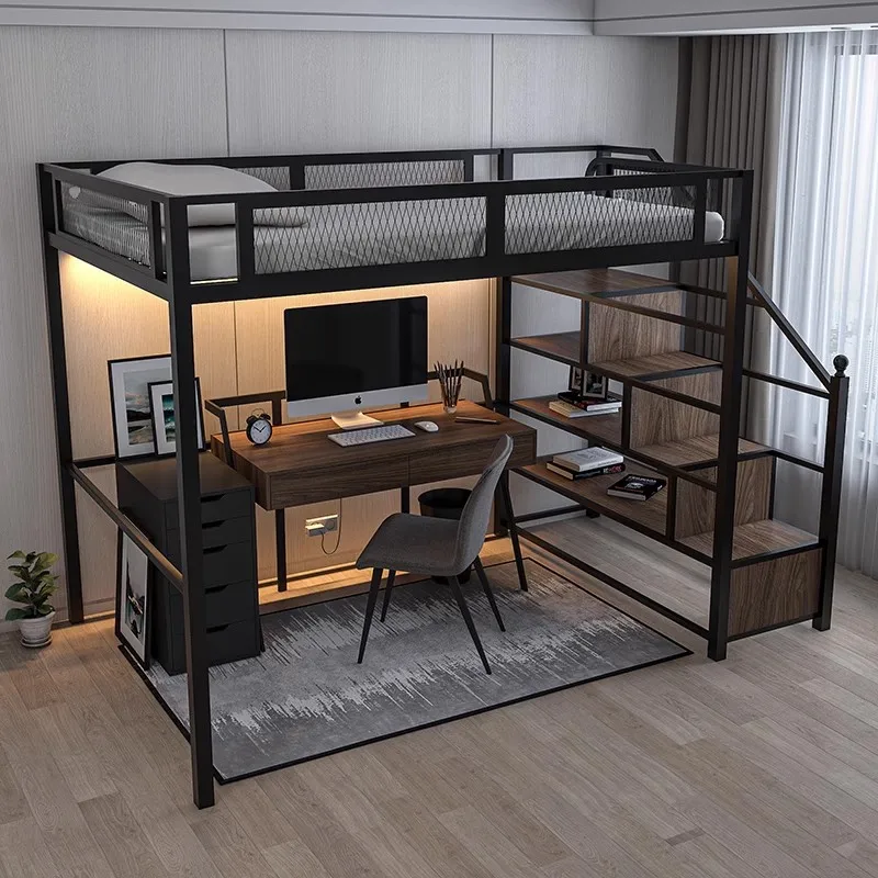 

Nordic wrought iron elevated bed simple dormitory apartment room single double bed small apartment multi-functional pavilion bed