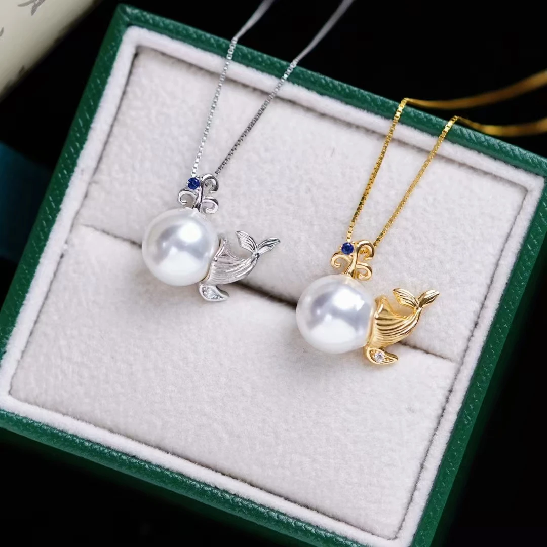 

Подвеска из стерлингового серебра 925 пробы в форме рыбы, базовые фурнитуры, крепления, фурнитура для ювелирных изделий для жемчуга 10-11 мм