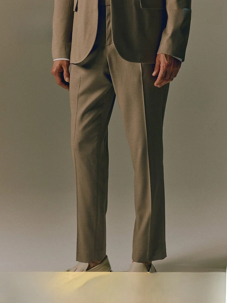 

H&M Men's Fashionable Casual Trousers Summer 2025 Business Gentleman Long Pants Pure Color Polyester 65% Viscose 33% Spandex 2%