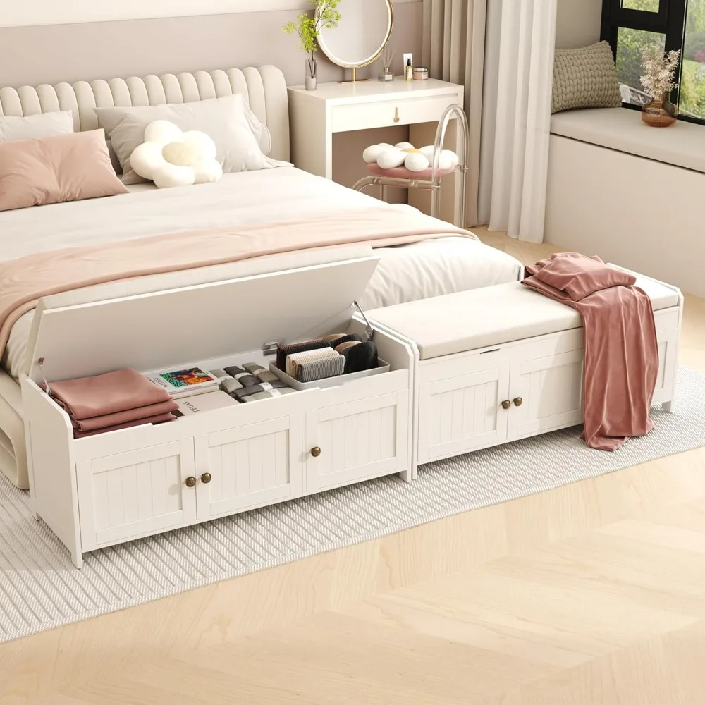 مقعد أحذية قابل للرفع مقاس 41.3 بوصة مع مساحة تخزين، مقعد مبطن للمدخل، غرفة النوم، أبيض #2