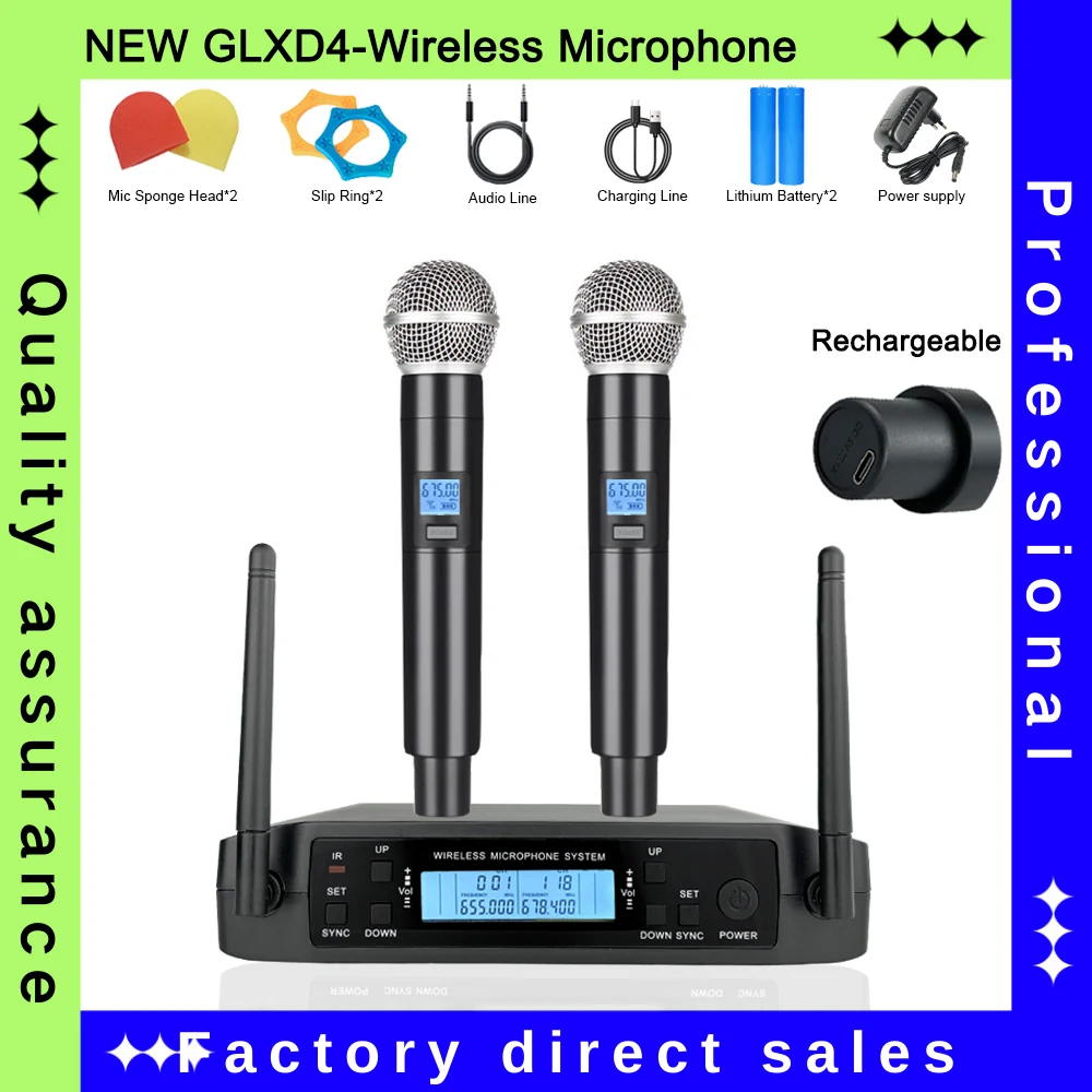 New Rechargeable GLXD4 UHF Suitable For Various Occasions Such As Stage Performances Speeches Family Gathering KTV Upgrade Smart