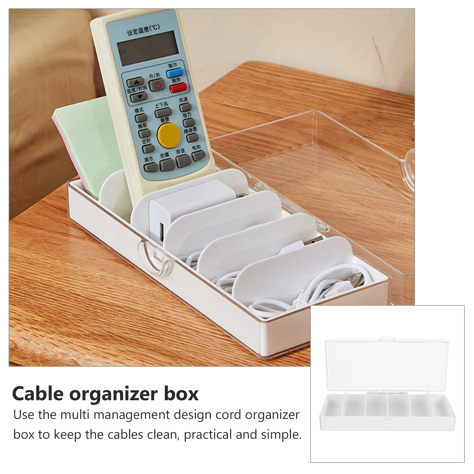 

Cable Management Box With Lid, Multi Compartment Cord Organizer For Cables, Desktop Storage Solution, Wire