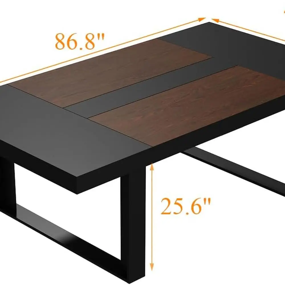 Elegant 86.8 Walnut & Black Rectangular Dining Table, Seats 6-8, for Kitchen or Dining Room