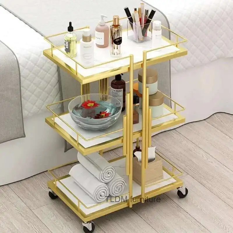

Metal Utility Hairdressing Trolley Golden Professional Rolling Beauty Salon Trolley Aesthetic Werkzeugwagen Spa Furniture MQ50TC