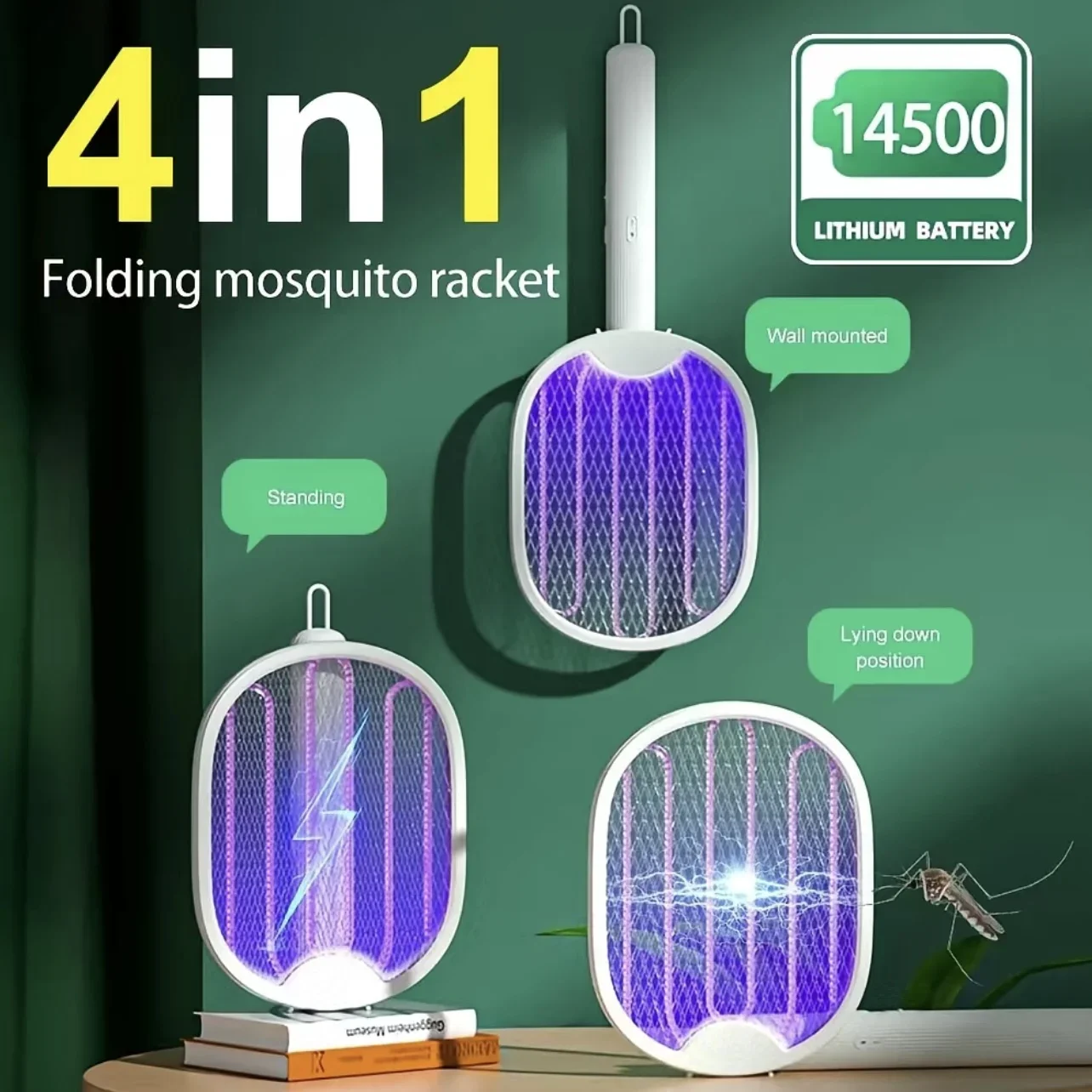 Foldable Electric Mosquito Killer Racket - 3000V Bug Zapper with UV Light, USB Rechargeable Fly Swatter Insect Trap