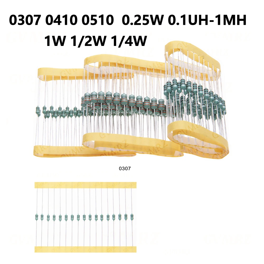 50PCS  2.2 3.3 4.7 5.6 100 220 330 470 uH mH new 0307 0410 0510 1W 1/2W 1/4W 0.25W 0.1UH~1MH Color Ring Inductors DIP Inductance