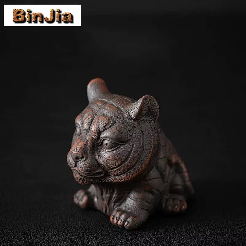 Qingxi Purple Pottery Tiger Tea Pet Ornament Handmade Jumping Knife Lid Stand Pot Holder Crafts Frame Ceremony Accessories