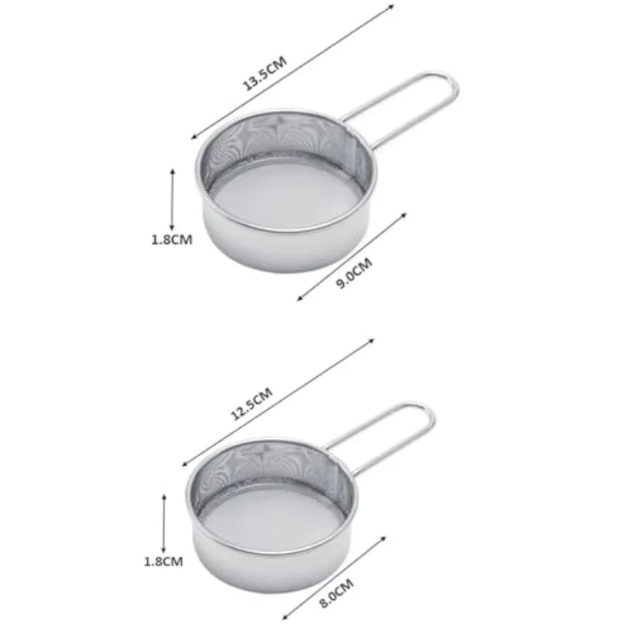 Two-piece set of baking flour sieves — mini small strainer for baking, flour, sugar, and coffee pasta, tea strainer sizes 3 inc