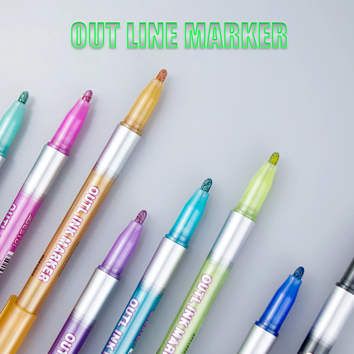 8 Colors Outline Glitter Markers, Metallic Double Line Pens, Self-Outline Marker Pen for DIY Card Drawing, Journaling, Doodling