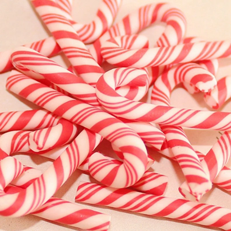 10PCS Christmas Red Cane Soft Pottery Jewelry Accessories New Year Candy Cane Home Decoration