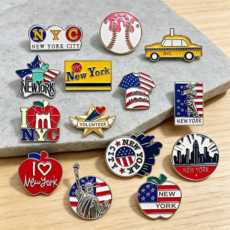 1PC/14PCS New York Themed Enamel Brooch Decorative Pins for Backpacks Jackets Hats, Tourist Memorial Gift