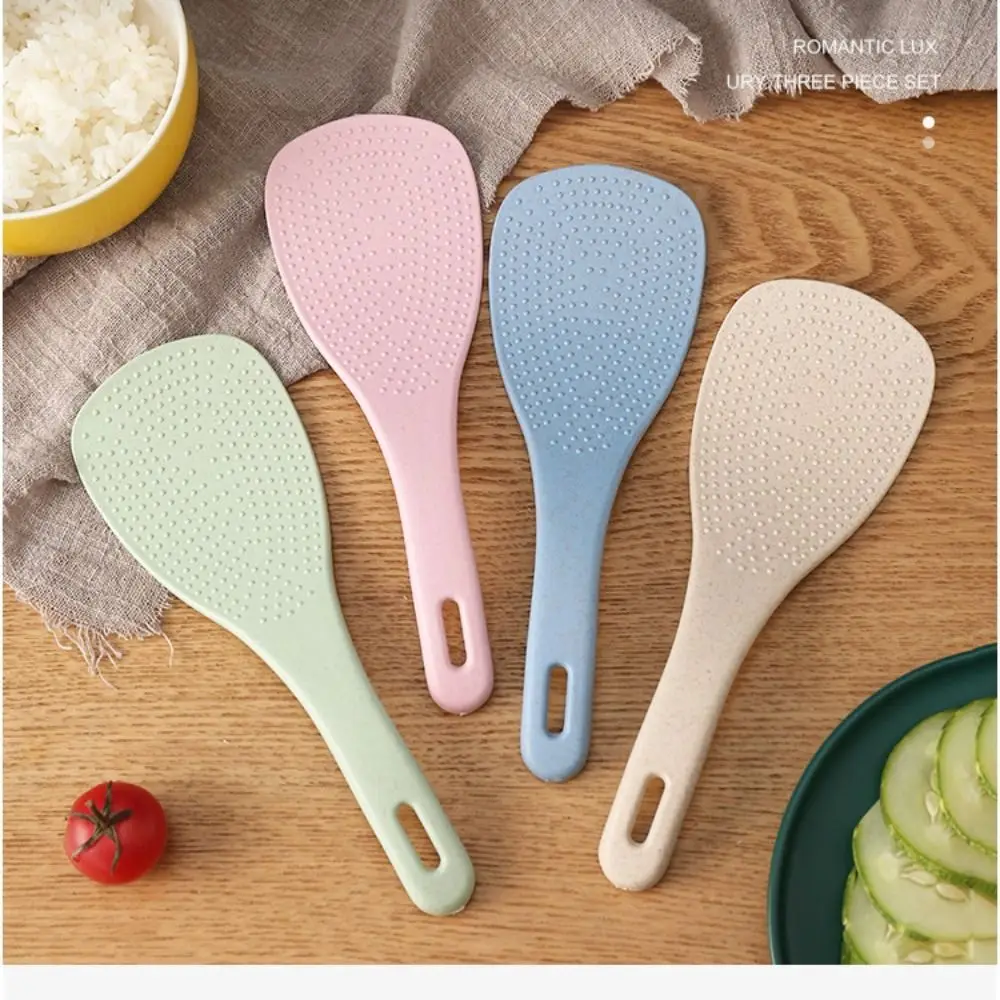 Cucharas de arroz de paja de trigo, accesorios de plástico, Beige, rosa, azul, verde, pala de paleta de arroz, mango largo, suministros de cocina