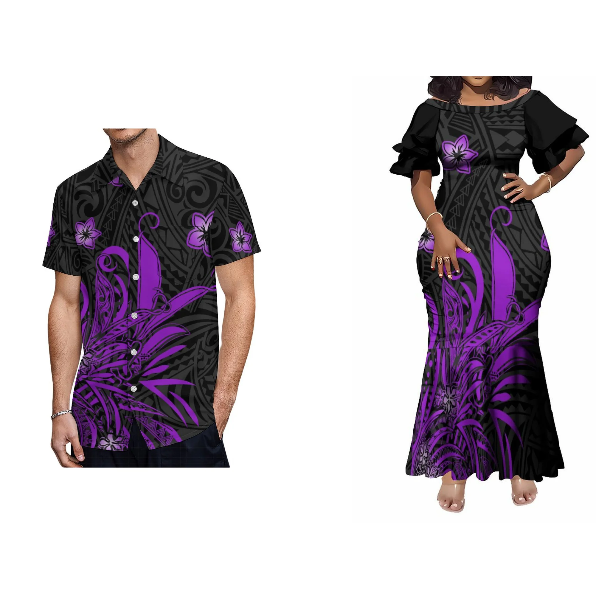 Print On Demand Customize Petal Sleeve Evening Mermaid Dress Gowns Island Style Polynesian Dress Plus Size Womens Dresses