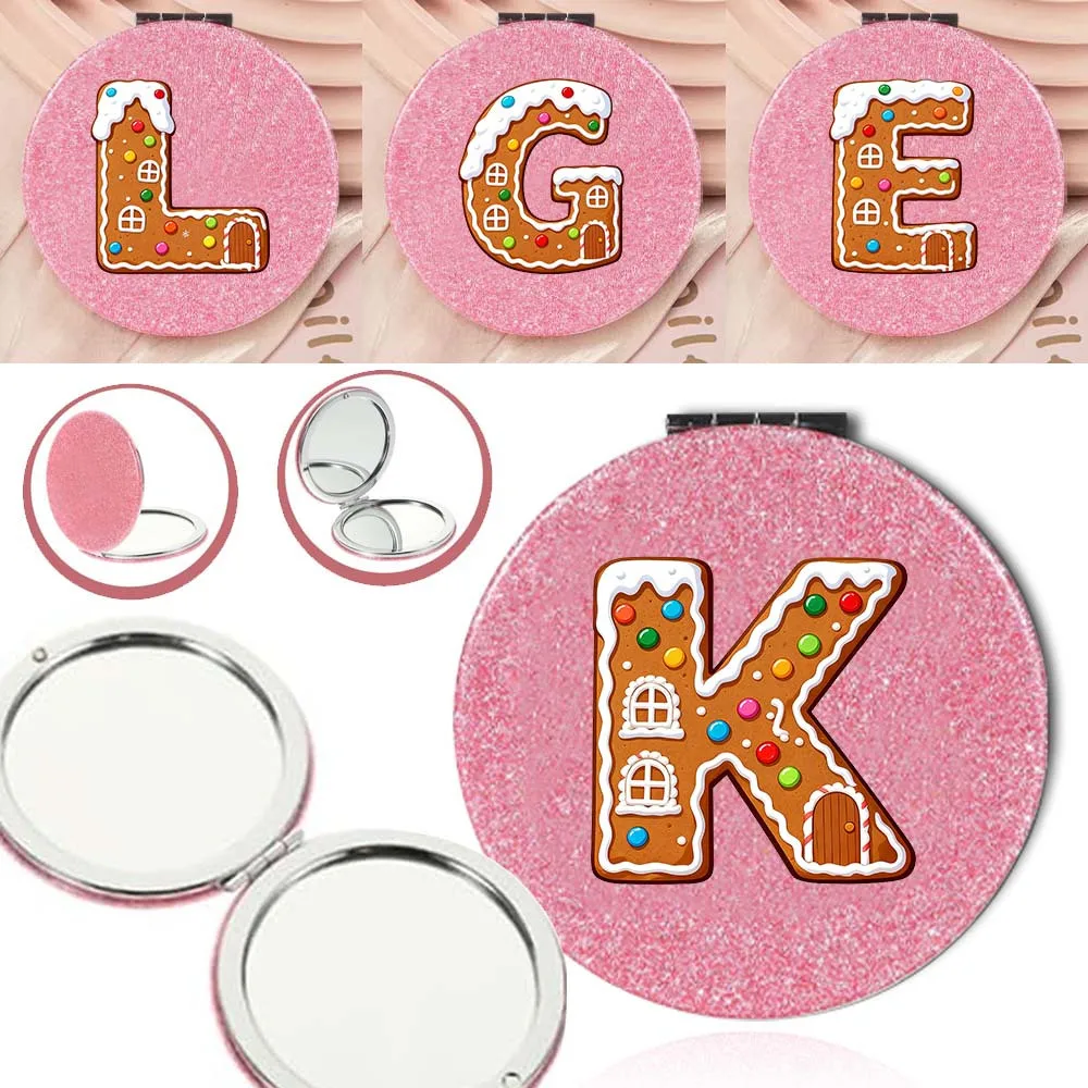 

Round Double Side Handheld Cosmetic Mirror Portable Metal Makeup Tool Simple Durable Mirror Gingerbread House Pattern