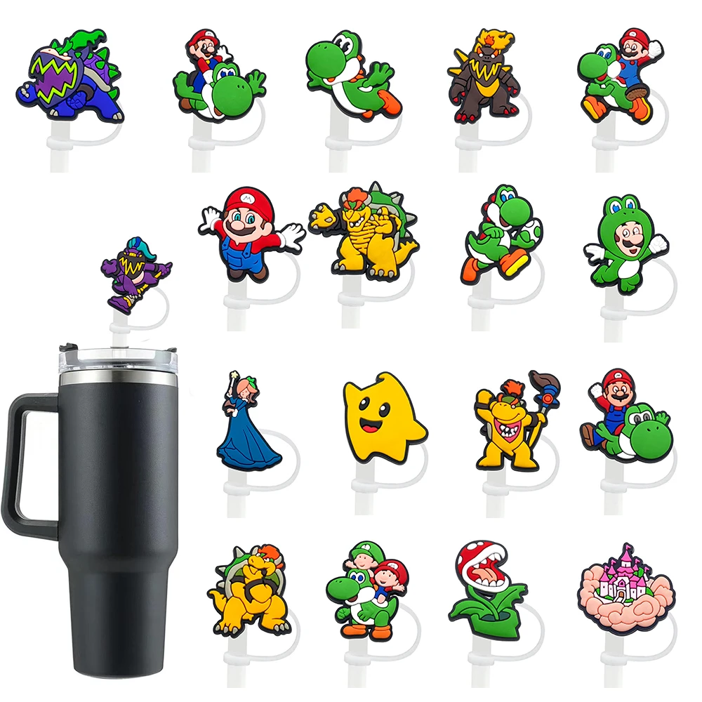 1-19pcs Game Cartoon Straw Cover Cap for Reusable Drinking Dust Cap Glas Cup Accessories,Straw Toppers 10mm Silicone Straw Cover