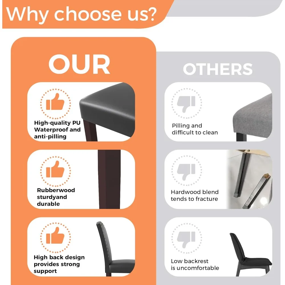 طقم كراسي طعام بارسونز المنجدة مكون من قطعتين مع حواف مسمر نحاسية وأرجل خشبية صلبة للاستخدام المنزلي والمطاعم #3