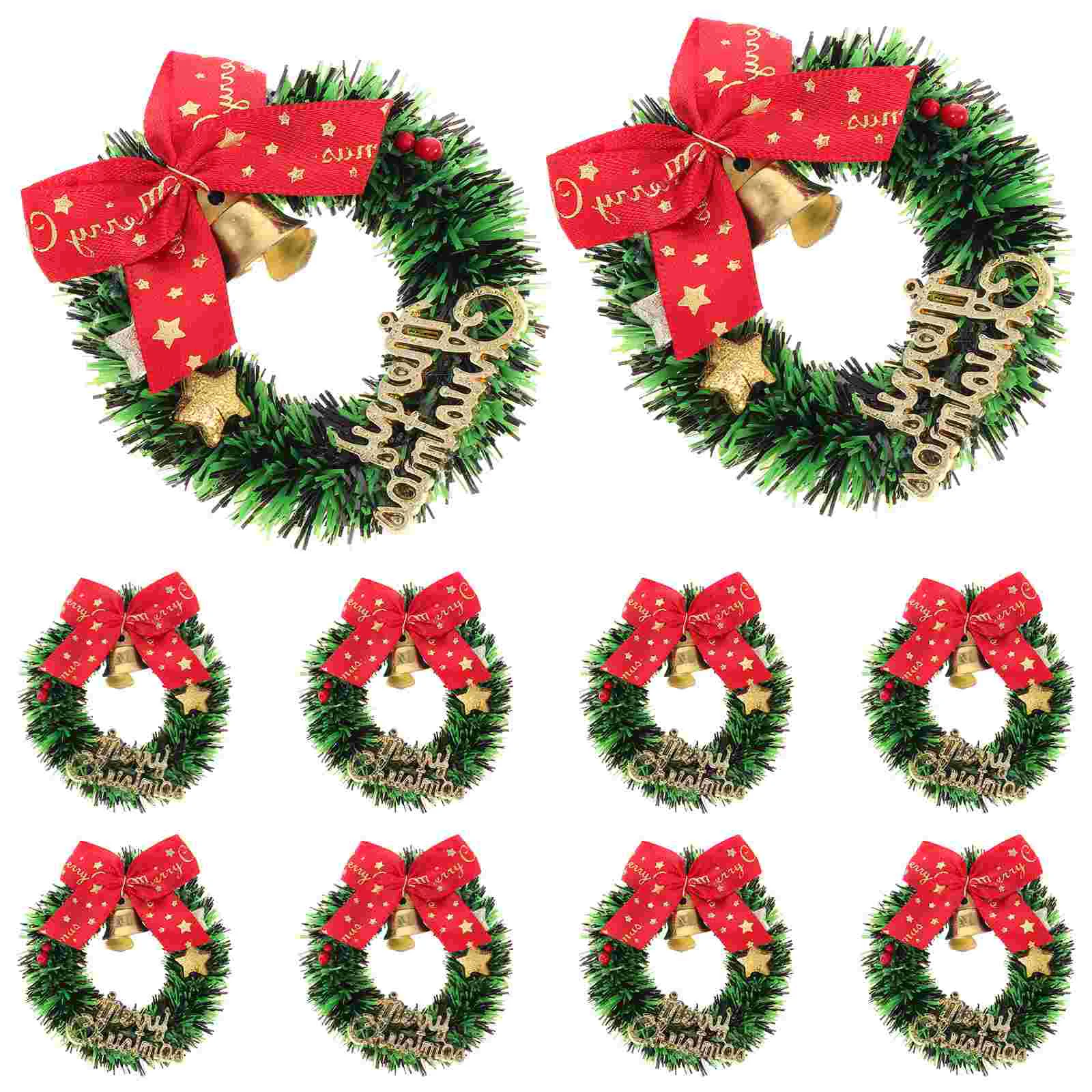 10 Pcs Christmas Wreath Hanging Xmas Ornament Fairy Cake Decorations Bow Mini Outdoor Cupboard Plant Miniature Tree