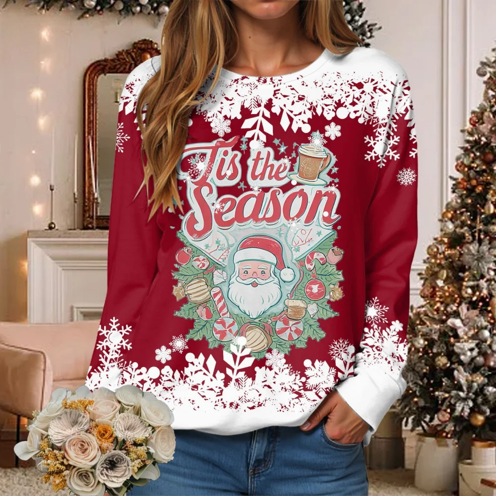 

Christmas Crew Neck Sweatshirts For Women Santa Claus Pattern 3D Print Pullover Autumn Long Sleeve Hoodie Tops Streetwear